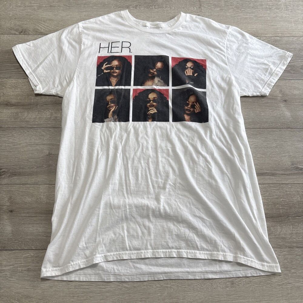H.E.R. Portrait Graphic T-Shirt White Women’s Large R&B Music Band Tour Tee